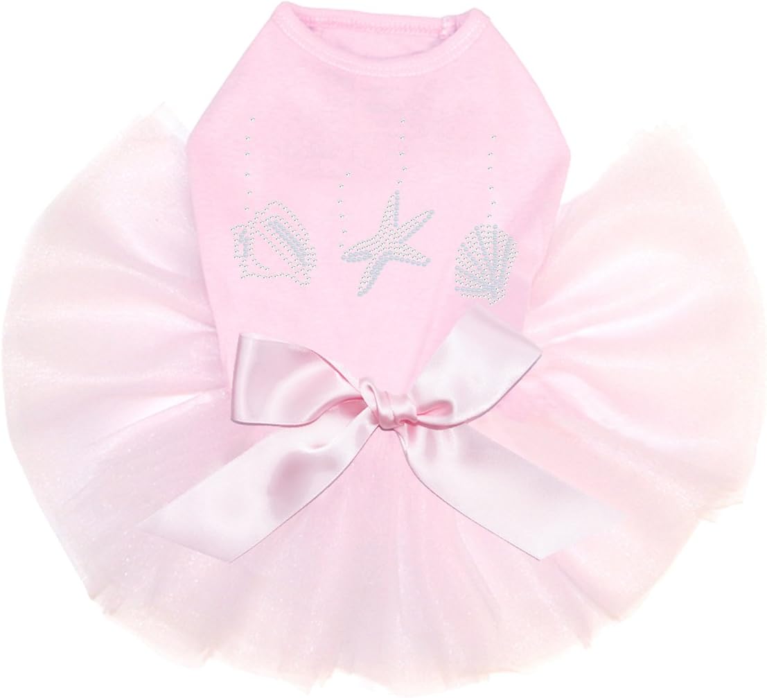 Sea Shells - White Pearl - Bling Rhinestone Dog Tutu Dress, 3XL Pink