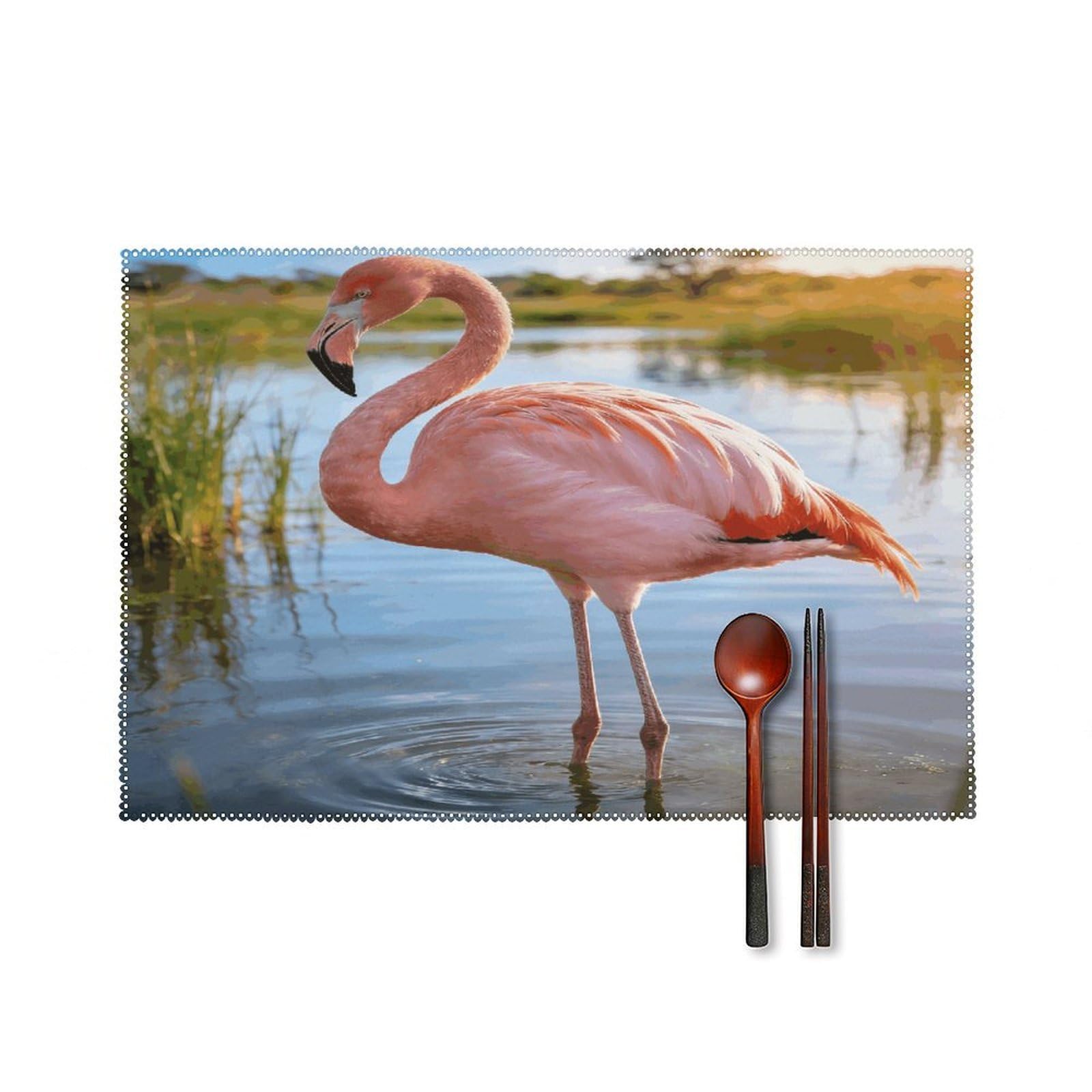 Khauerbc Style Elegant Flamingo With National Flag Placemats Set Of 6,Decorating The Dining Table，Canvas Washable Table Mats，Wipe Clean Anti Slip Dining Table Place Mats For Party Kitchen Dining Decoration