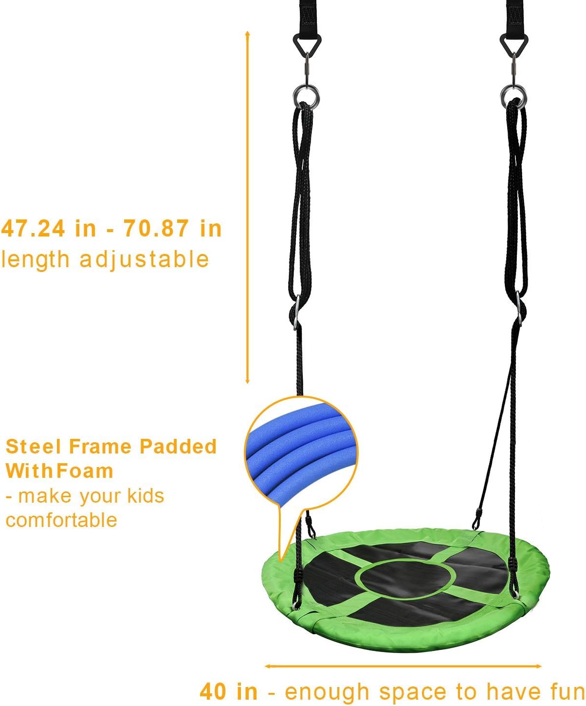 Exсluѕіvе Dіѕсоunt 60% Prісе PACEARTH 40 Inch Saucer Tree Swing Flying 660lb Weight Capacity 2 Added Hanging Straps Adjustable Multi-Strand Ropes Colorful Safe and Durable Swing Seat for Children-Green