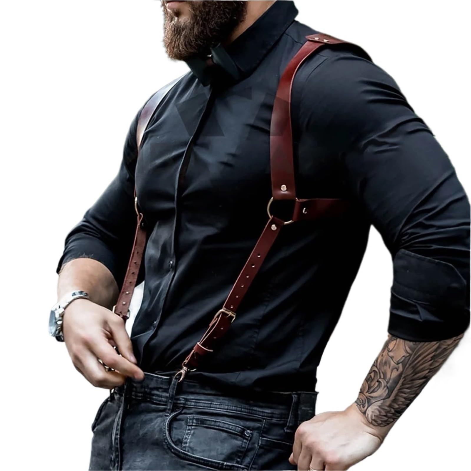 Bretelle Uomo Bretelle da uomo in pelle regolabili for pantaloni, bretelle zaino, con spallacci e cintura for adulti