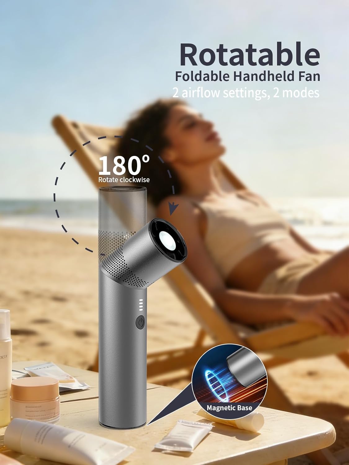 2 in 1 Handheld Fan USB Rechargeable 8 Speeds 10H Runtime 19000 RPM Powerful Cooling Personal Portable HighTurbo Rotatable Head Small Metal Fan for Summer Outdoor Travel & Gift(Space Gray)