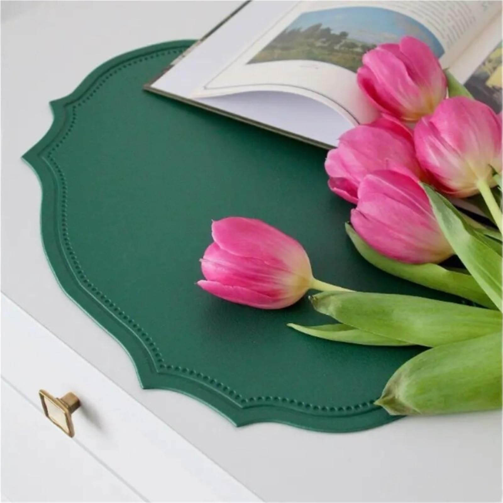 Faux Leather Placemats Lot de 1/4/10 Sets Table ovales en Similicuir Vert, Dessous Verre, décoration à Manger(Blue,30x43cm 10pcs)