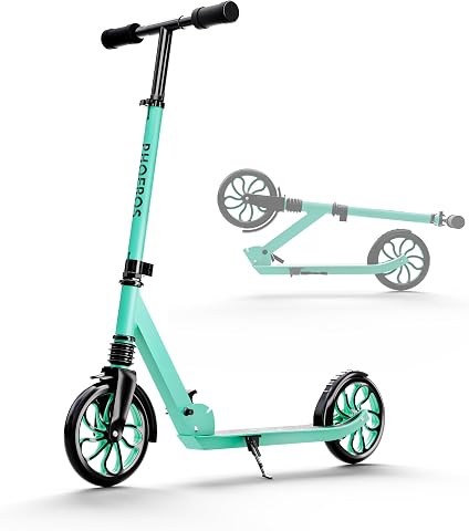 PHOEROS Patinete Plegable para Niños 6-12 Años, Adolescentes y Adultos - con Amortiguación, Ruedas Grandes 120mm, 3 Alturas Ajustables y Ligero de Aluminio