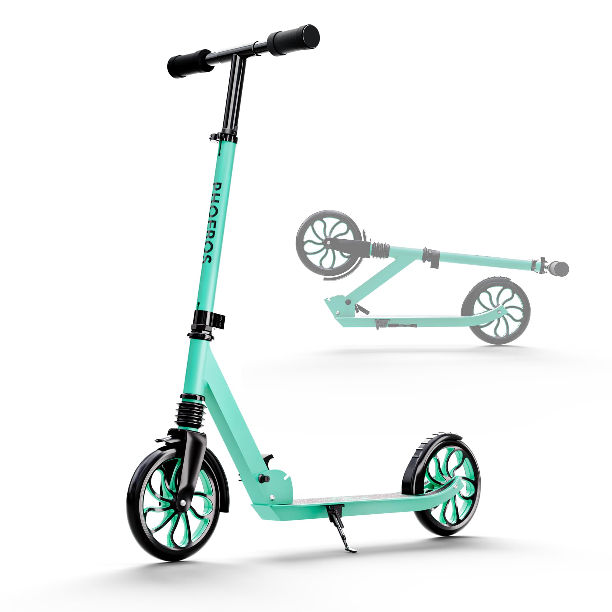 PHOEROS Kick Scooter for Kids Ages 6-12,Teens & Adults, Youth. Lightweight Aluminum Kick Scooter for Teens Adults Boys Girls with 8 inch Big Wheels, Foldable, 3 Height Adjustable, Shock Absorption.