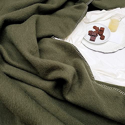 Thick Alpaca Wool Blanket Heavyweight Camping Outdoors Indoors Soft Peru Travel Size Solid Color Design (Olive Green, Travel Size) #TOP6