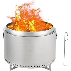 32" Smokeless Fire Pit with Air Switch, Wood Burning Portable Stainless Steel Outdoor Firepit with Fixed Stand & Stove Hook, Ash Pan, for Camping Backyard Patio Picnic, H: 20 in, 52 lbs