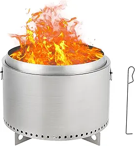 20.5" Smokeless Fire Pit with Air Switch, Wood Burning Portable Stainless Steel Outdoor Firepit with Removable Stand & Stove Hook, Ash Pan, for Camping Backyard Patio Picnic, H: 16 in, 22 lbs