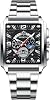 JewelryWe Pair of Watches Digital Watch Stainless Steel Binary Watch Rectangle Bezel LED Sports Watch Blue LED Light Calendar Fashion Cool Partner Watch for Men Women Black/Silver