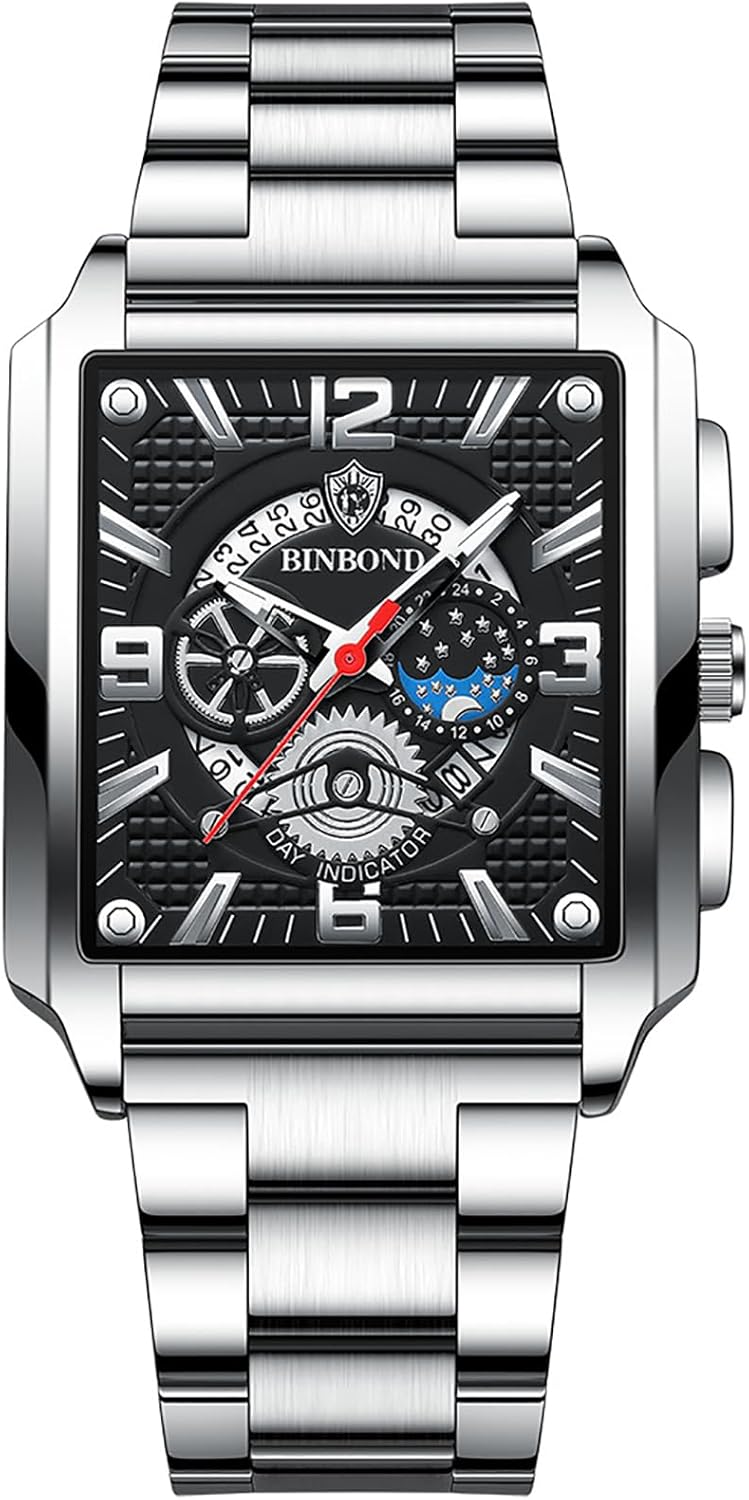 JewelryWe Pair of Watches Digital Watch Stainless Steel Binary Watch Rectangle Bezel LED Sports Watch Blue LED Light Calendar Fashion Cool Partner Watch for Men Women Black / Silver