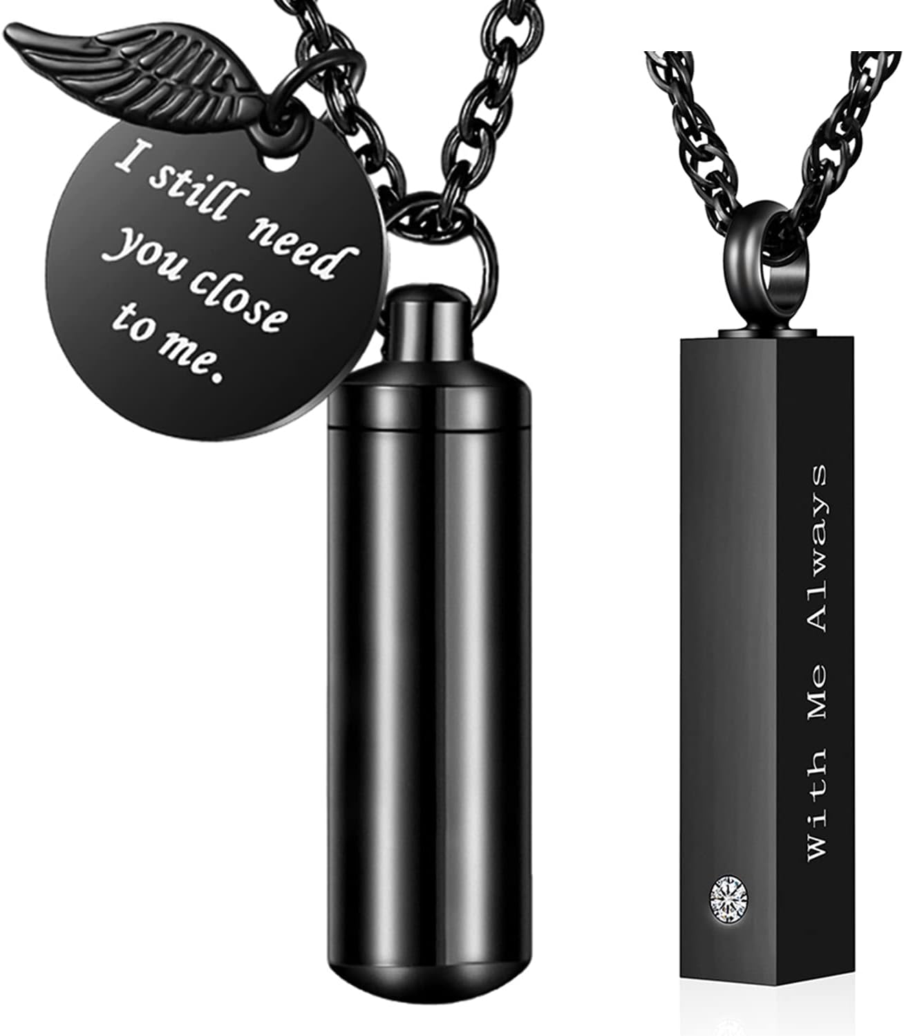 abooxiu Cremation Jewelry for Ashes Cube Ashes Necklace Urn Necklace - With Me Always & Cylinder Urn Necklace for Ashes Cremation Jewelry/Keychain