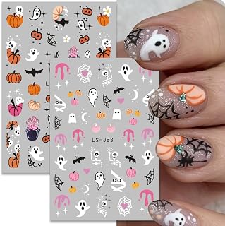 Halloween Nail Art Stickers Decals 3D Self Adhesive Nail Stickers Pumpkin Ghost Bat Spider Web Nail Design Stickers for Women Girls DIY Nail Art Decoration Halloween Party Nail Supplies