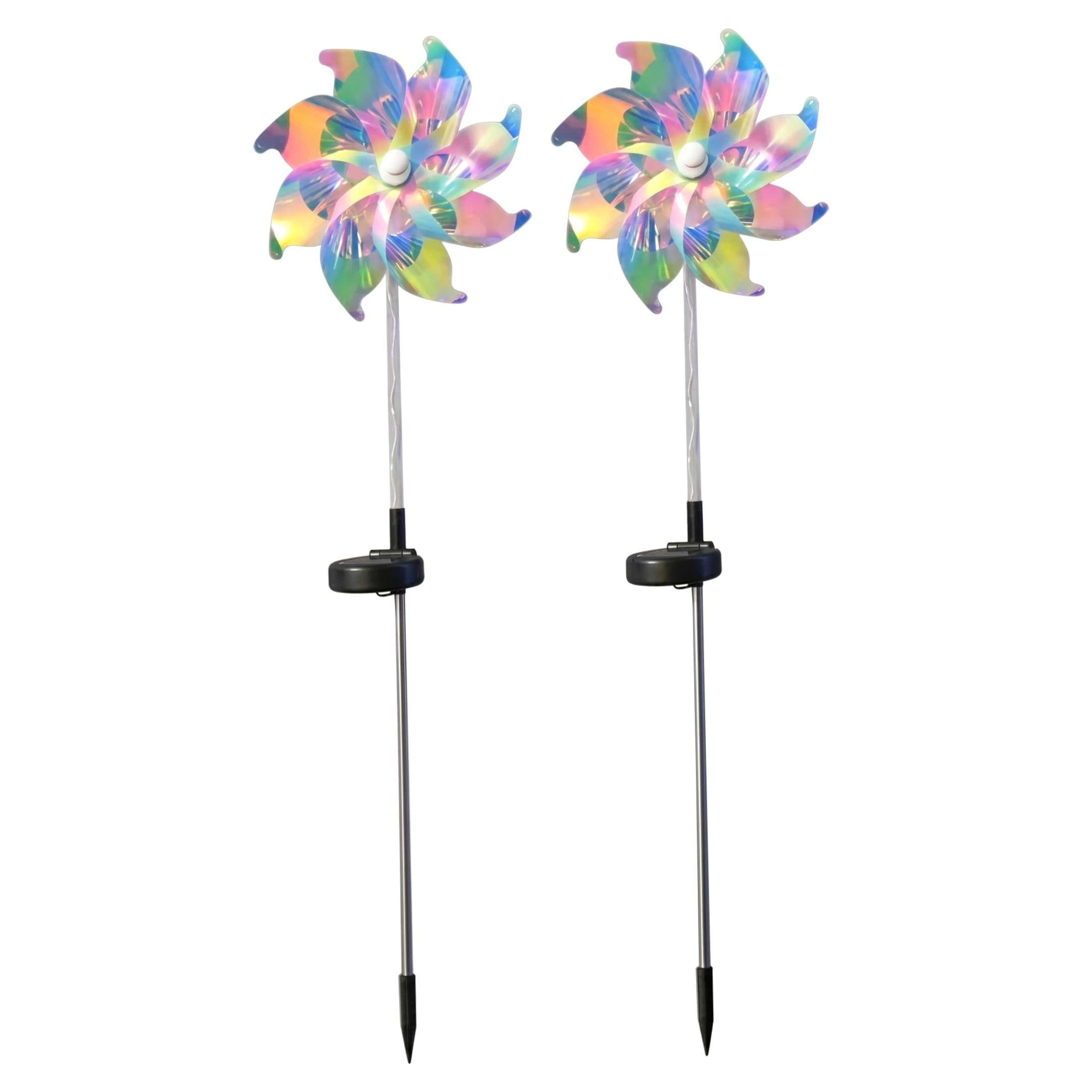 Garden Pinwheels, 2 Pack Waterproof Solar Yard Windmill Stake Lights, 27 inch Colorful Spinning Pinwheels for Yard and Garden for and Solar Stakes