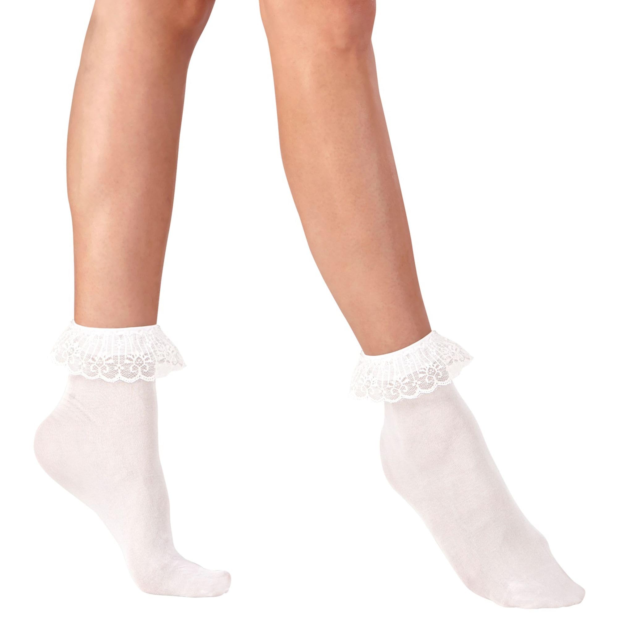 Socks withRuffle Lace Trim - 70 D - White Accessory for Lingerie Fancy Dress