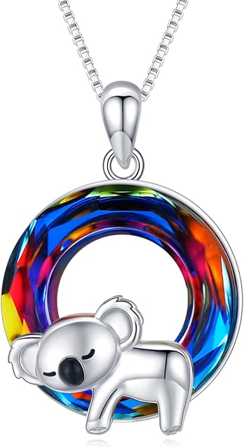 Koala Necklace 925 Sterling Silver Koala Bear Pendant Necklace Crystal Animal Jewellery Koala Gifts for Women Girls Girlfriend