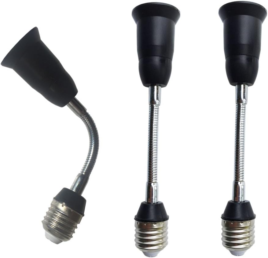 3pcs 19cm Long Flexible Goose Neck Bulb Extender E27 to E27 LED Socket Extender E26 to E26 Black (7.5IN)