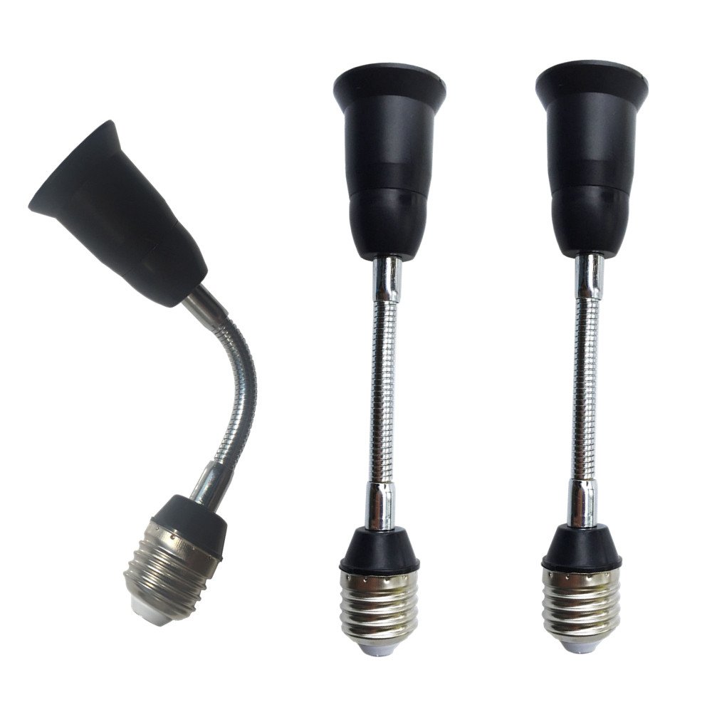 3pcs 19cm Long Flexible Goose Neck Bulb Extender E27 to E27 LED Socket Extender E26 to E26 Black (7.5IN)