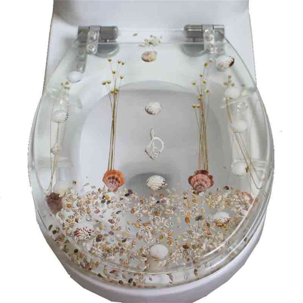 LUCEAEBeautiful Resin Toilet Seat Cover Stainless Steel Slow Down Toilet Cover Mute Thickened U/V/O Universal