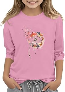 Camiseta de verano para niñas de manga 3/4 de longitud fina con estampado de moda, cómoda camisa de algodón suave, casual, para el hogar, uso diario, cuello redondo, holgada, deportiva, ropa para