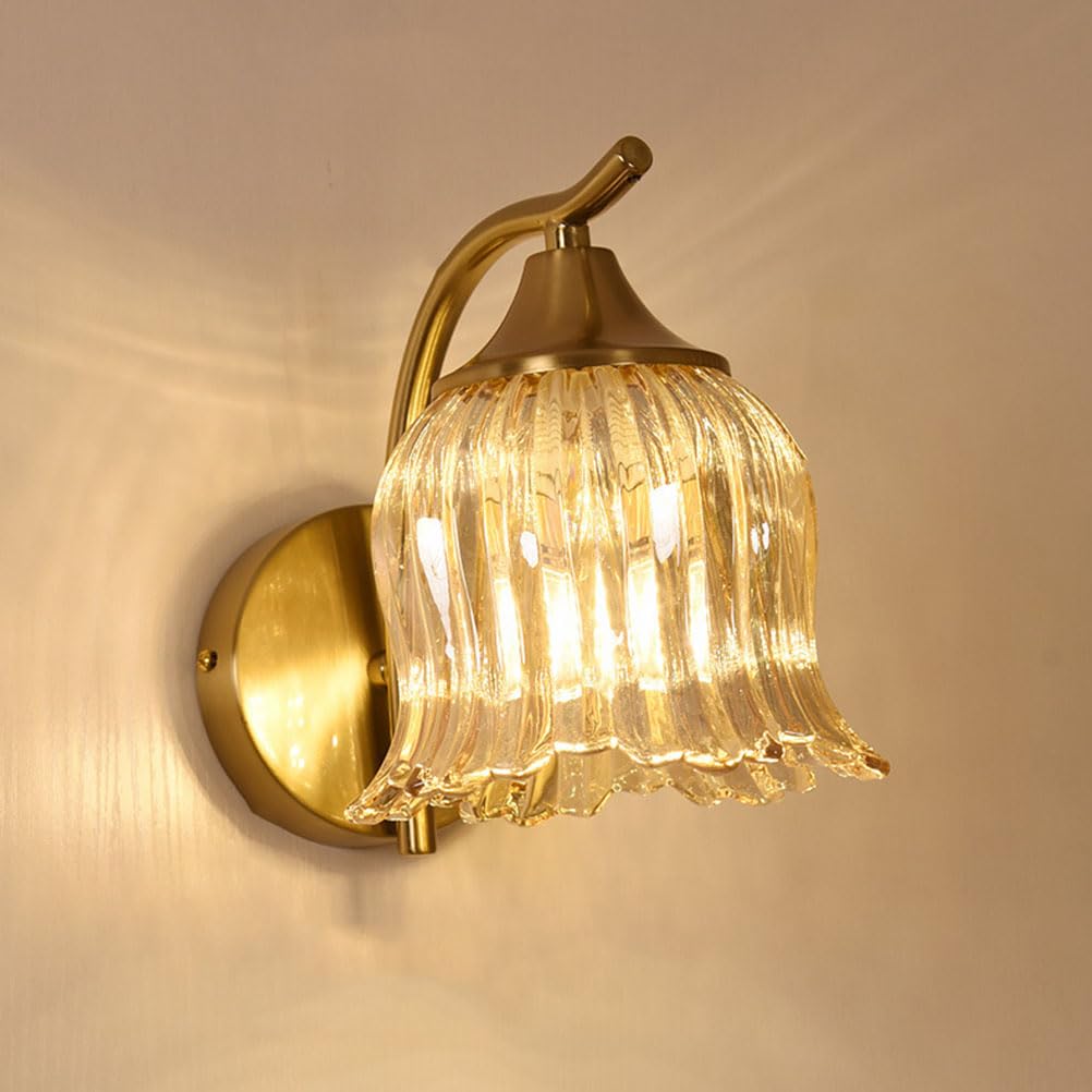 Kinkiet retro, lampa ścienna w stylu vintage, E27, klosz szklany w stylu rustykalnym, lampka nocna w kształcie kwiatu, 1 płomień, lampa florencka, romantyczne oświetlenie ścienne do sypialni, salonu i