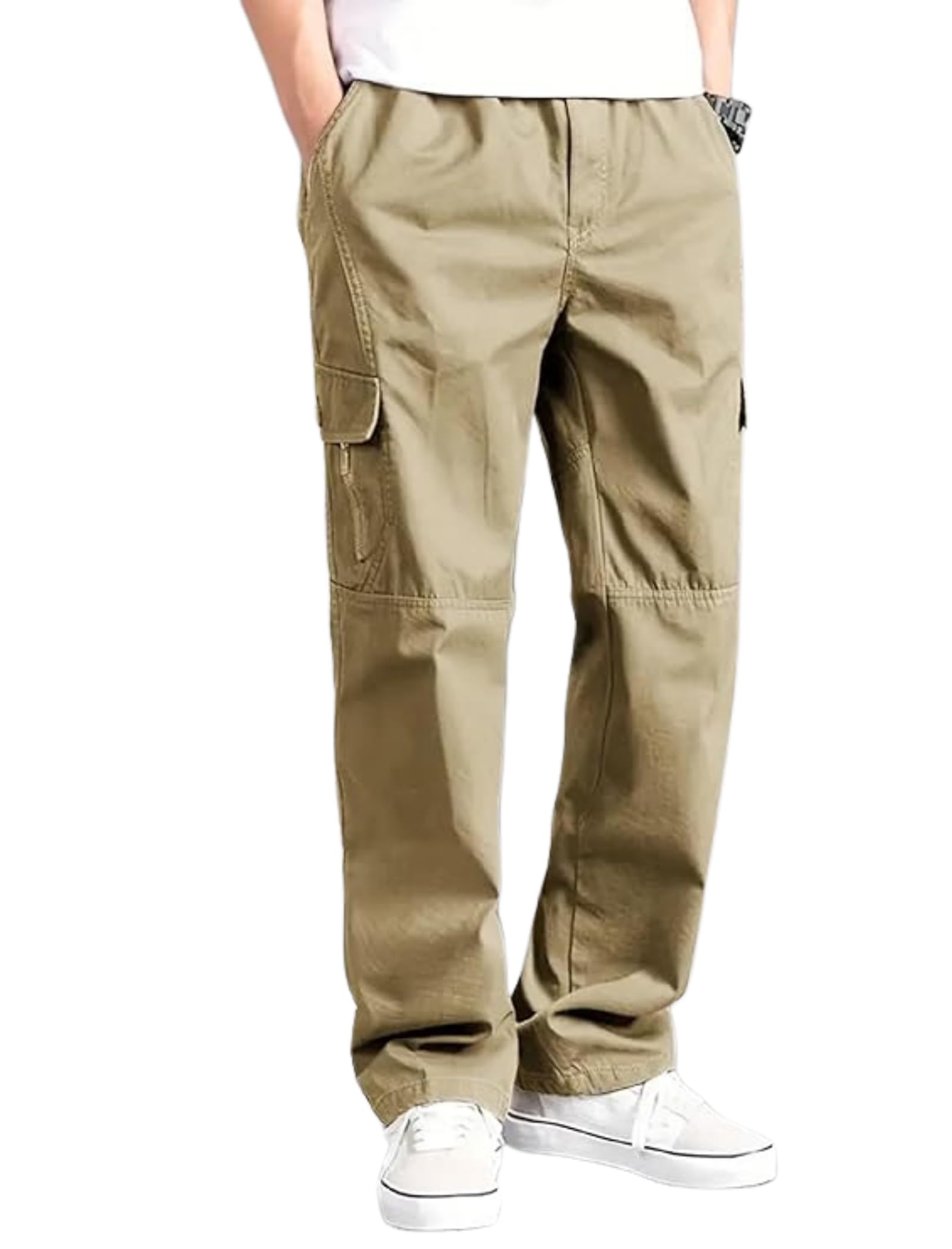 la bento Men’s Pure Cotton Cargo Pants | Relaxed Fit Casual Trousers with Side Utility Pockets | Solid Comfortable Cotton Cargo for Outdoor Activities & Travel-picture-23
