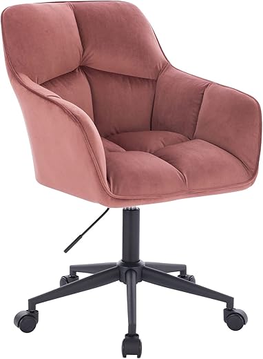 SVITA Jerry Schreibtischstuhl mit Armlehnen höhenverstellbar Drehstuhl mit Rollen Stoff Samt (Samt, Altrosa)