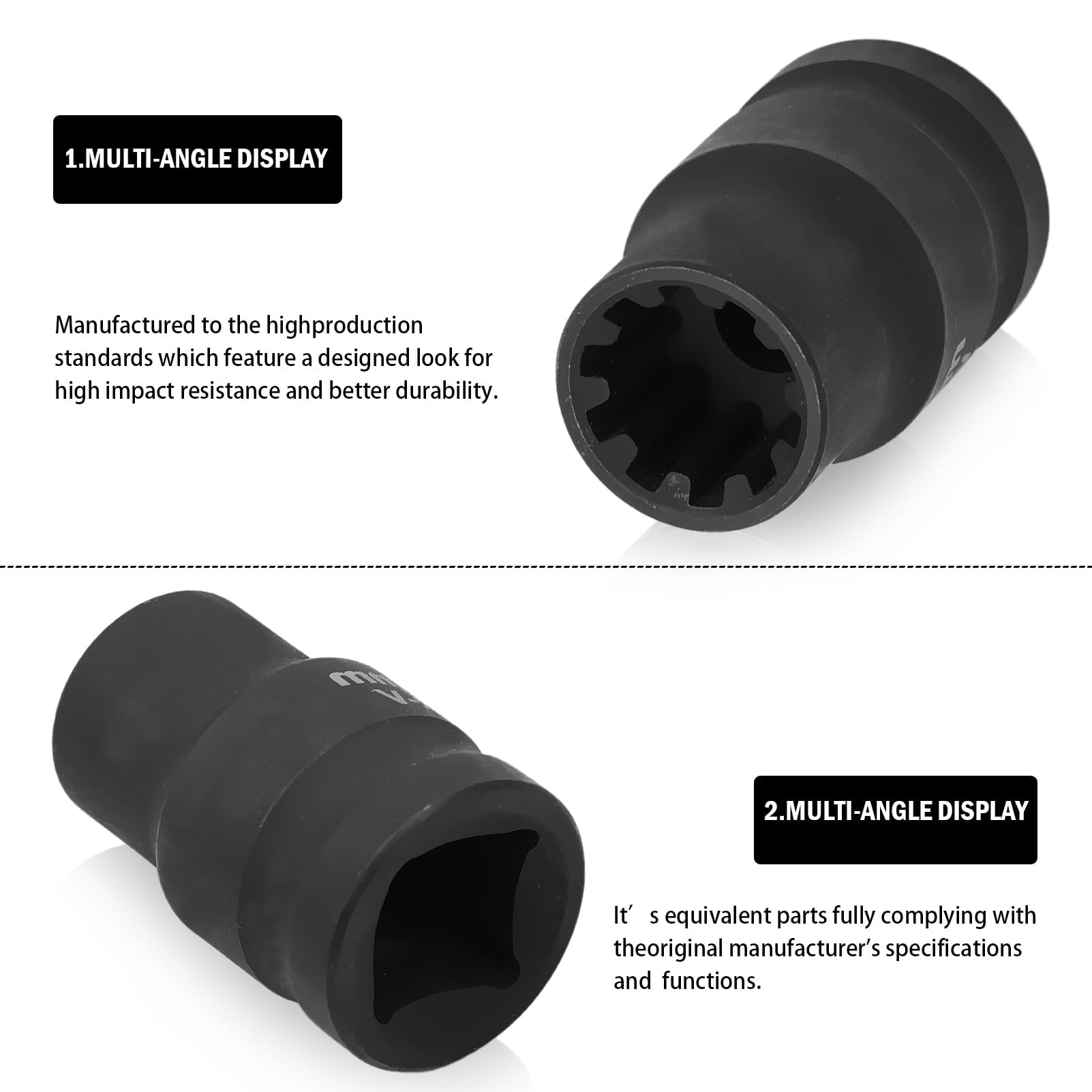Set di 5 bussole per pinze Freno con 12 Punte (11,5, 14, 15, 20, 22 mm), Utensili di Ricambio per pastiglie Freno e Viti, Metallo Nero, Compatibile V.W, Au.di, Po.RSC.He