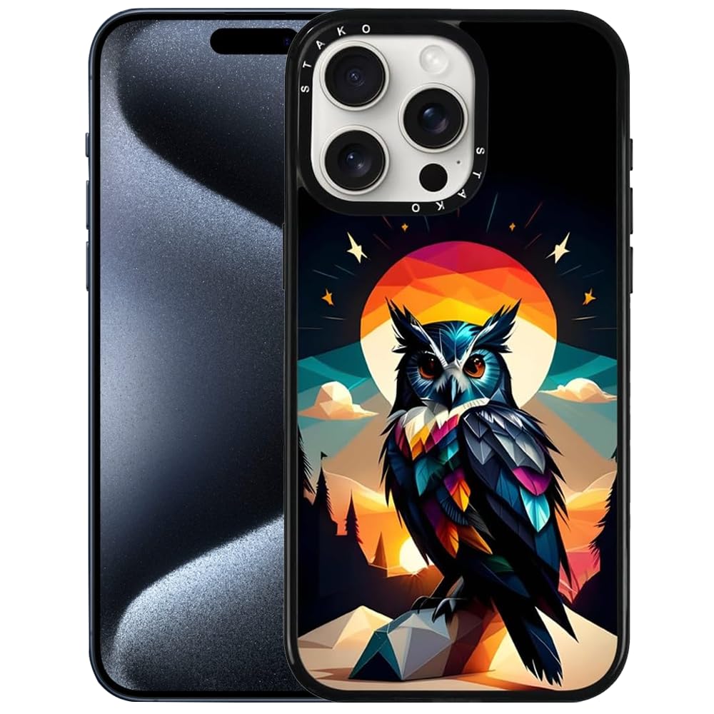 STAKO Artistic Case for iPhone 15 Pro – Hand-Painted Mystic Fairy Owl, MagSafe Compatible, Military-Grade Drop Protection | 8.2ft Drop Tested, Slim & Stylish Design, for Men & Women