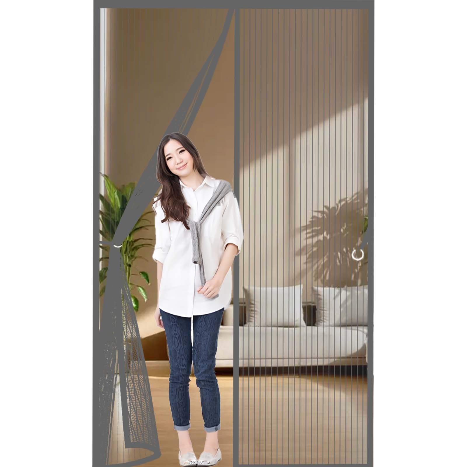 Fly Insect Screen Door 139 x 201 cm Durable, Keeps Bugs Out, Kid and Pet Friendly Fly Screen Door Mesh Curtain Lets Fresh Air in, Hundreds of Sizes, Grey