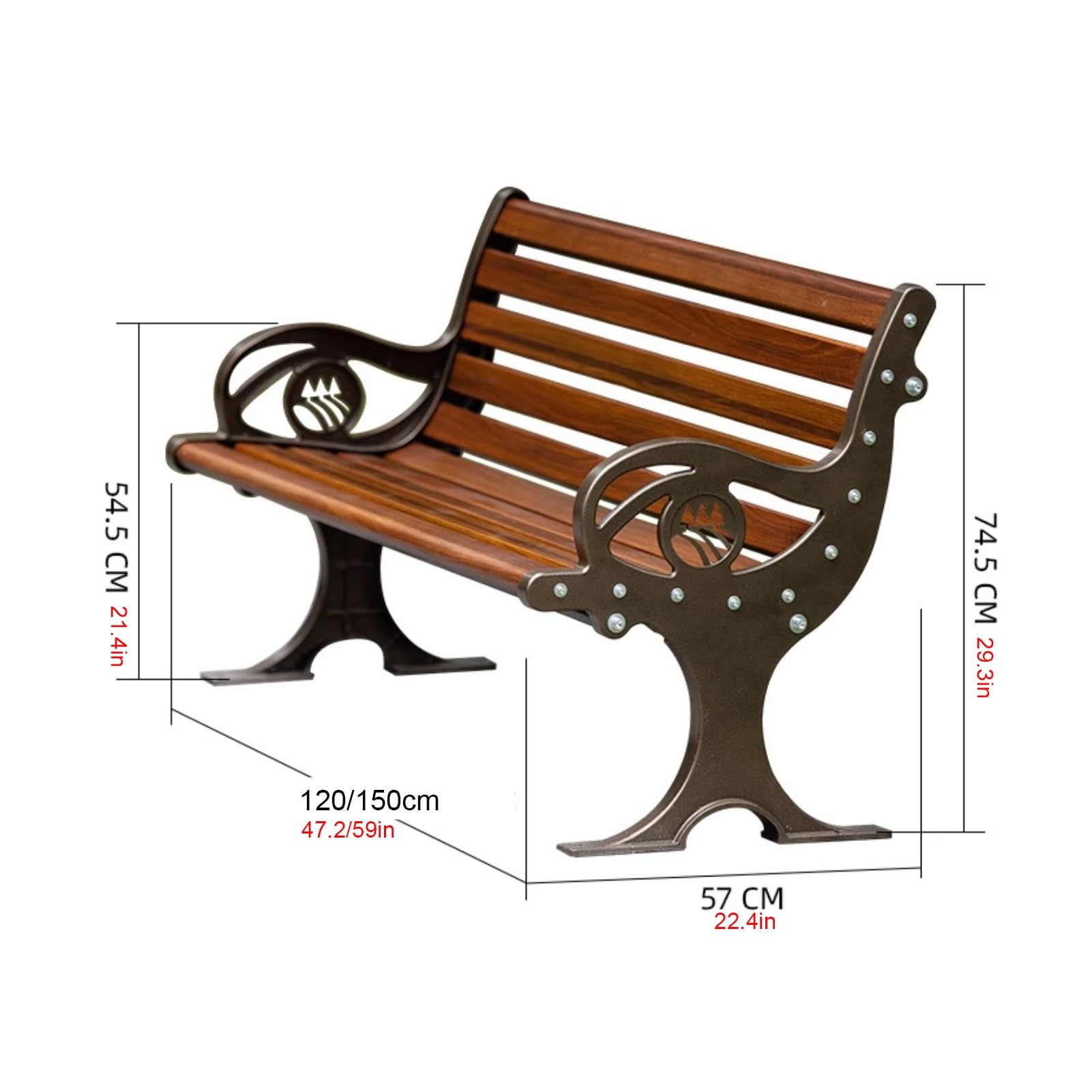 Ławka Ogrodowa Metalowa, Ławka Na Zewnątrz, Ławka Parkowa, Ławka Do Siedzenia O Nośności 300 Kg, Meble Ogrodowe Odporna Na Warunki Atmosferyczne, Odpowiednia Na Ganek/patio/park (Size : 150cm/59in)