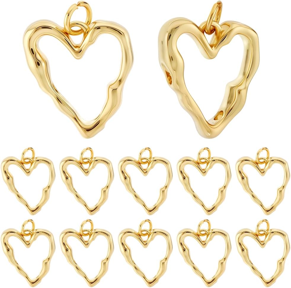 Beebeecraft 1 Box 14Pcs 18K Gold Plated Brass Heart Charms Hollow Heart Pendants Dangle Bezel Charms for Valentine's Day DIY Earring Necklace Bracelet Jewelry Making - Image 7