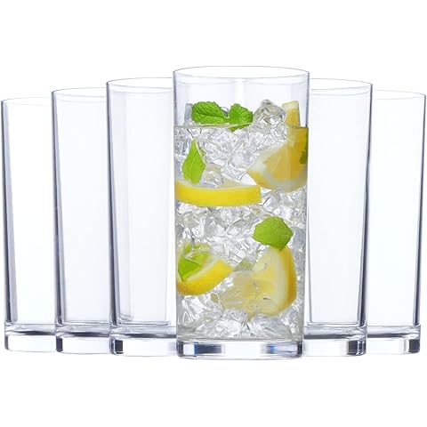 US Acrylic Classic Clear Plastic Reusable Drinking Glasses (Set of 6) 16oz Water Cups | BPA-Free Tumblers, Made in USA | Top-Rack Dishwasher Safe