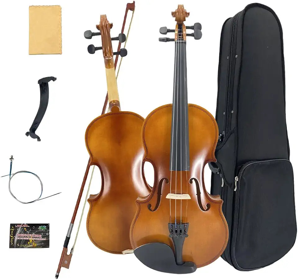 Violino tamanho 1/8 para iniciantes e adultos, madeira maciça com acabamento fosco, kit completo com estojo e arco de pau-brasil