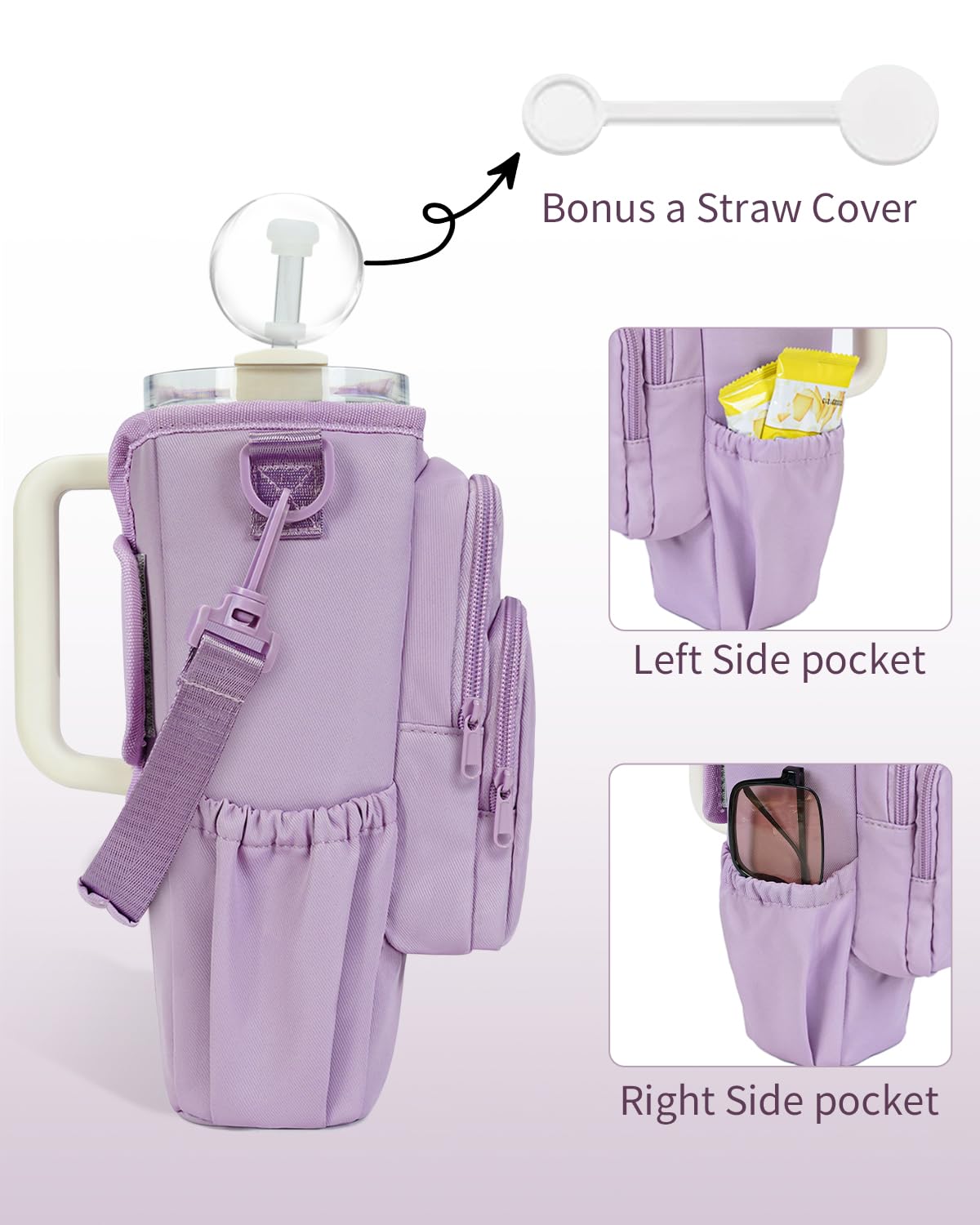 sportsnew 40oz Water Bottle Carrier Bag, Insulated Tumbler Holder with Phone Pocket & Adjustable Strap - Image 4