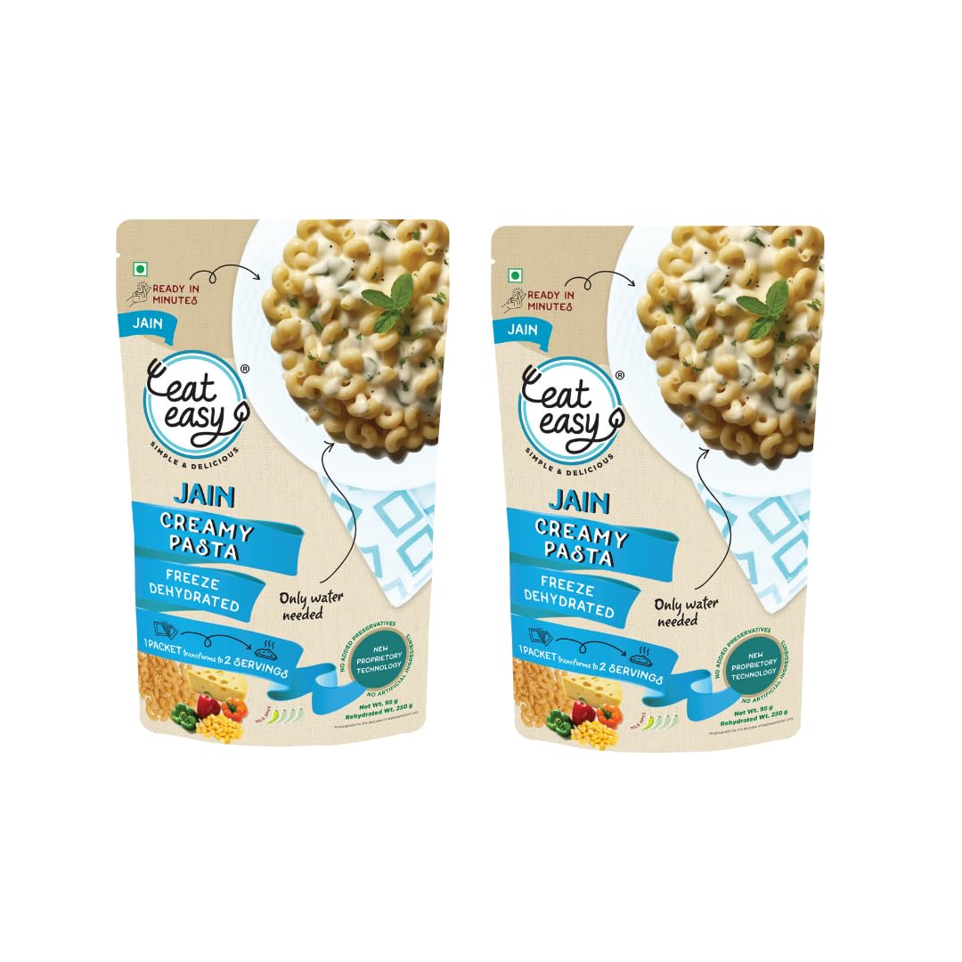 Eat Easy Ready To Eat Jain Pasta- 100gm (Pack of 2) | Freeze Dehydrated | Just Add Water and Cook | No Onion No Garlic, Vegetarian Healthy Instant Creamy Pasta Food for Travel, Trekking, Campign, Hostel