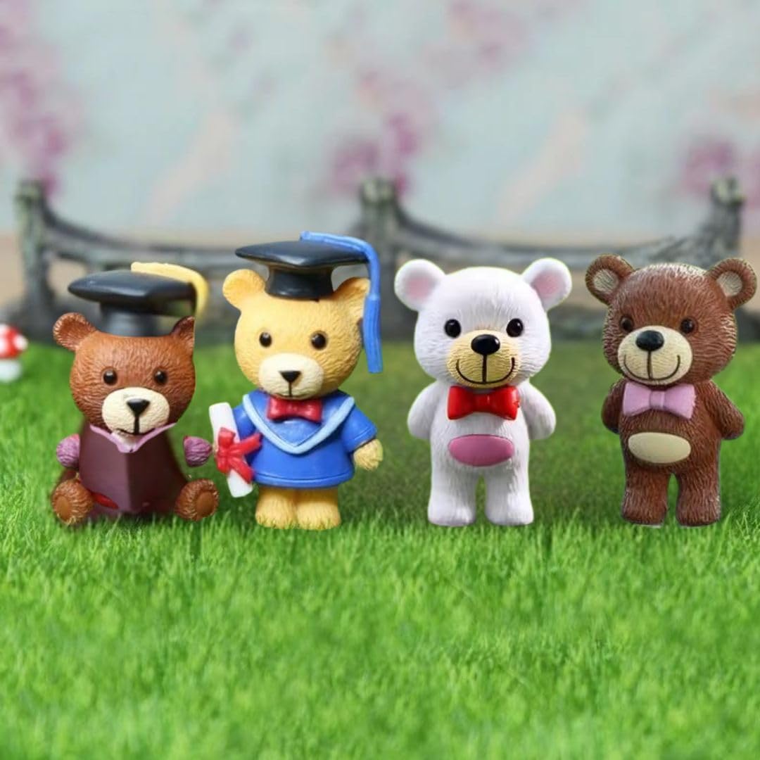 SATYAM KRAFT 1 Set (4 Pcs) Teddy Bear Miniature Figurines Showpiece | Gift for Him/Her| Valentine Day Gift for Husband Wife Girlfriend Boyfriend | Return Gift, Festive Decor, Home Decor,Car Dashboard