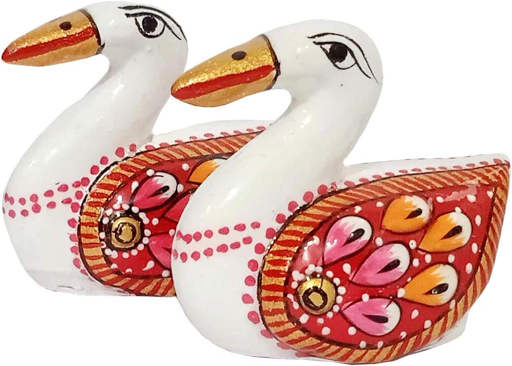 Purpledip Enamelled Metal Miniature Duck Pair: Colorful Meenakari Art, Set of 2 Figurines (12297)