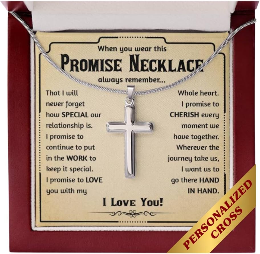 Boyfriend Promise Necklace, Personalized Cross Necklace For Men, Cross Necklace For Boyfriend, Promise Necklace For Her, Valentines Day Necklace For Him, Promise Jewelry For Him