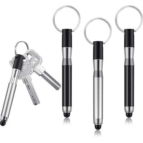 Outus 4 Pieces Mini Stylus Pen with Keyring Loop 3-in-1 Accessory Bullet Capacitive Keychain Stylus Tablet Pen Touchscreen Pen