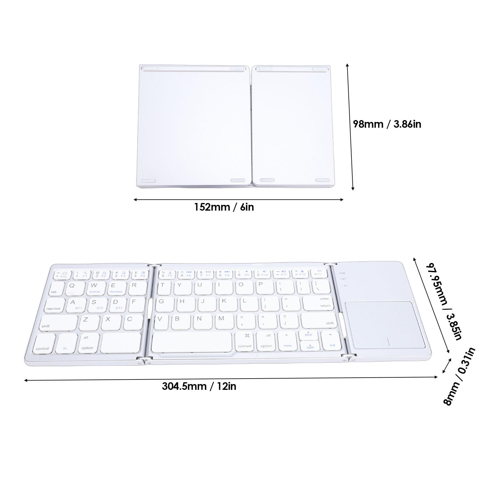 Garsent Tastiera Pieghevole Wireless, Tastiera Bluetooth con Touchpad per Tablet Laptop, da Viaggio Tascabile Ricaricabile per Telefono Pad PC (SILVER)