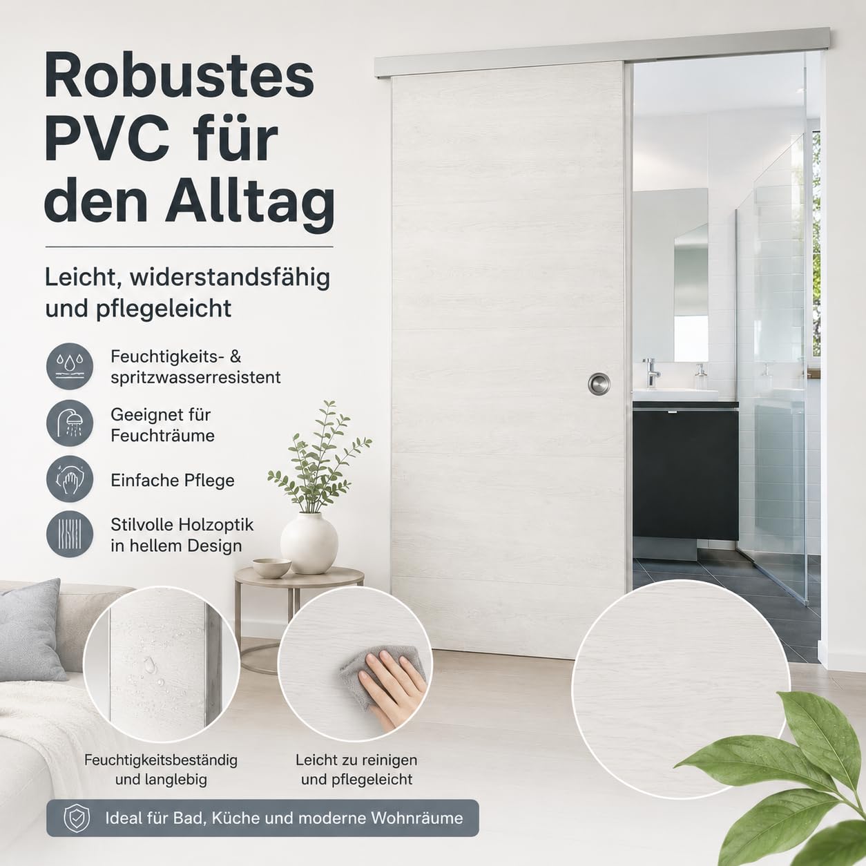 Puerta corredera de plástico, Grosfillex, 79450C06, kit completo, 87,4 x 216,8 cm, color madera blanco