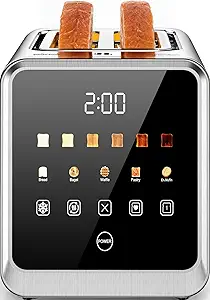 Touch Screen Toaster 2-Slice with 1.5" Wide Slots & Memory Recall | 900W Stainless Steel Smart Digital Toasters | 6 Shade Settings for Bagels & Thick Bread
