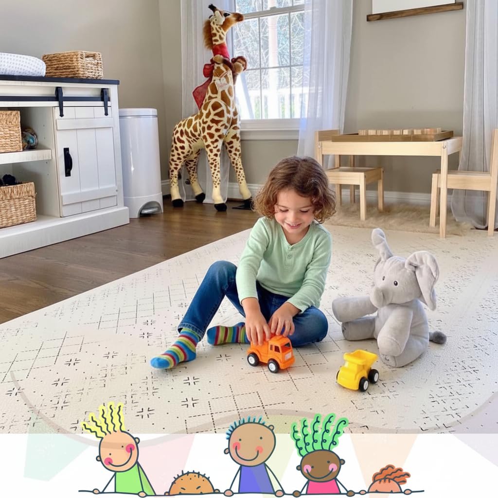Yay Mats Stylish Extra Large Puzzle Play Mat, Thick, Soft, Non - Toxic Foam Covers 6 ft x 4 ft. Expandable Tiles with Edges - EVA Foam Play Mat for Floor (Carter Mudcloth Tan) — Amazon image 2