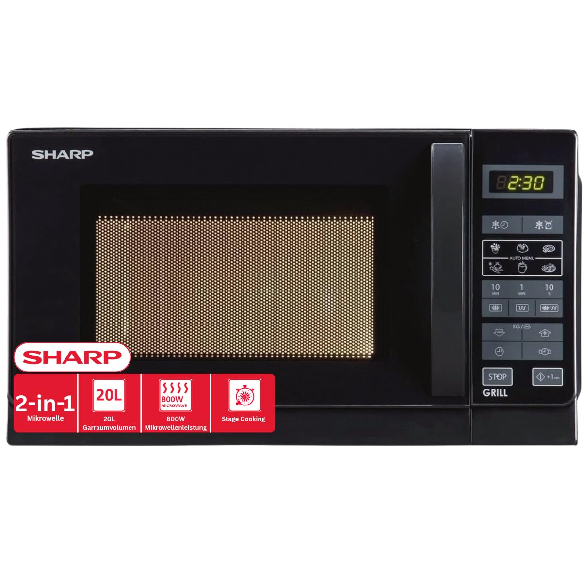 Sharp Microondas 2 en 1 con grill R642BKW, Independiente, 20 L, negro