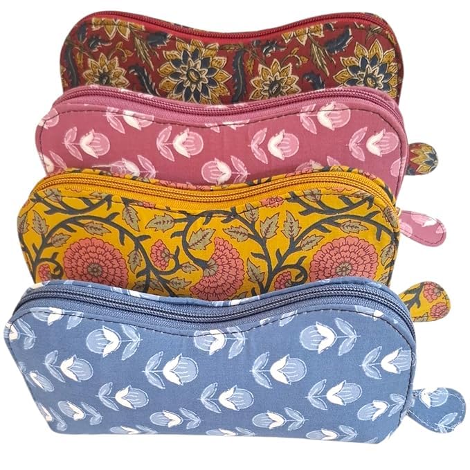 Kalamkari Floral Fabric Sunglass Case for Men & Women | Soft Padded Eyeglass Cover | Lightweight Spectacle Pouch for Daily Use & Travel | Different Prints Pack Of-image-27