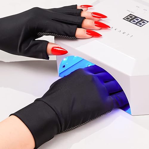 Makartt Guantes UV para lámpara de uñas de gel, guantes de protección UV UPF50+ para secar manicuras, sin dedos, anti UV, protege las manos de daños