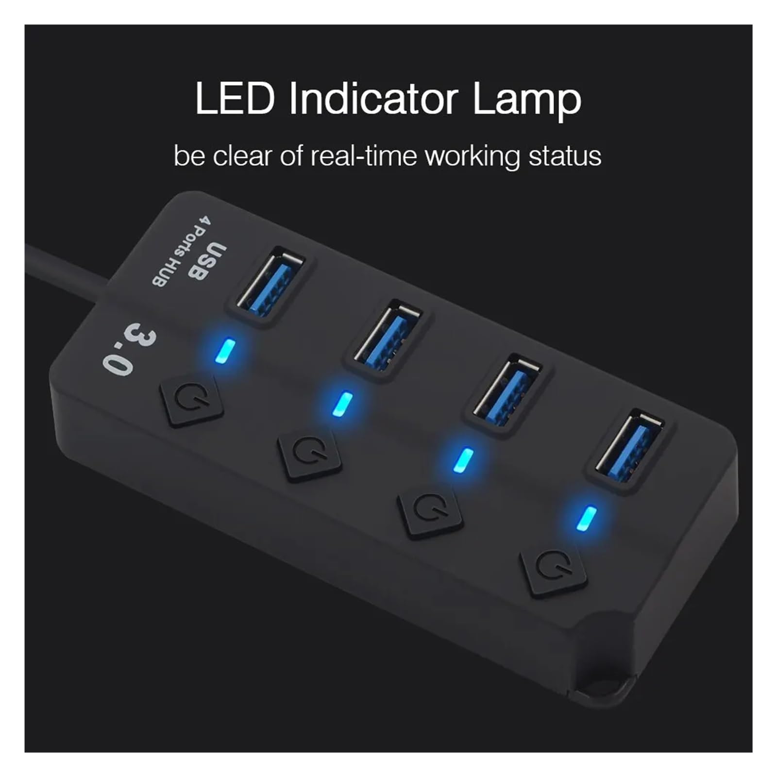 Rozdzielacz USB 3.0 2. Adapter 4 W 1 Wieloportowy Niezależny Przedłużacz Do Wyłącznika Zasilania Kabel 30 Cm Technologia Szybkiego Bezpiecznego ładowania