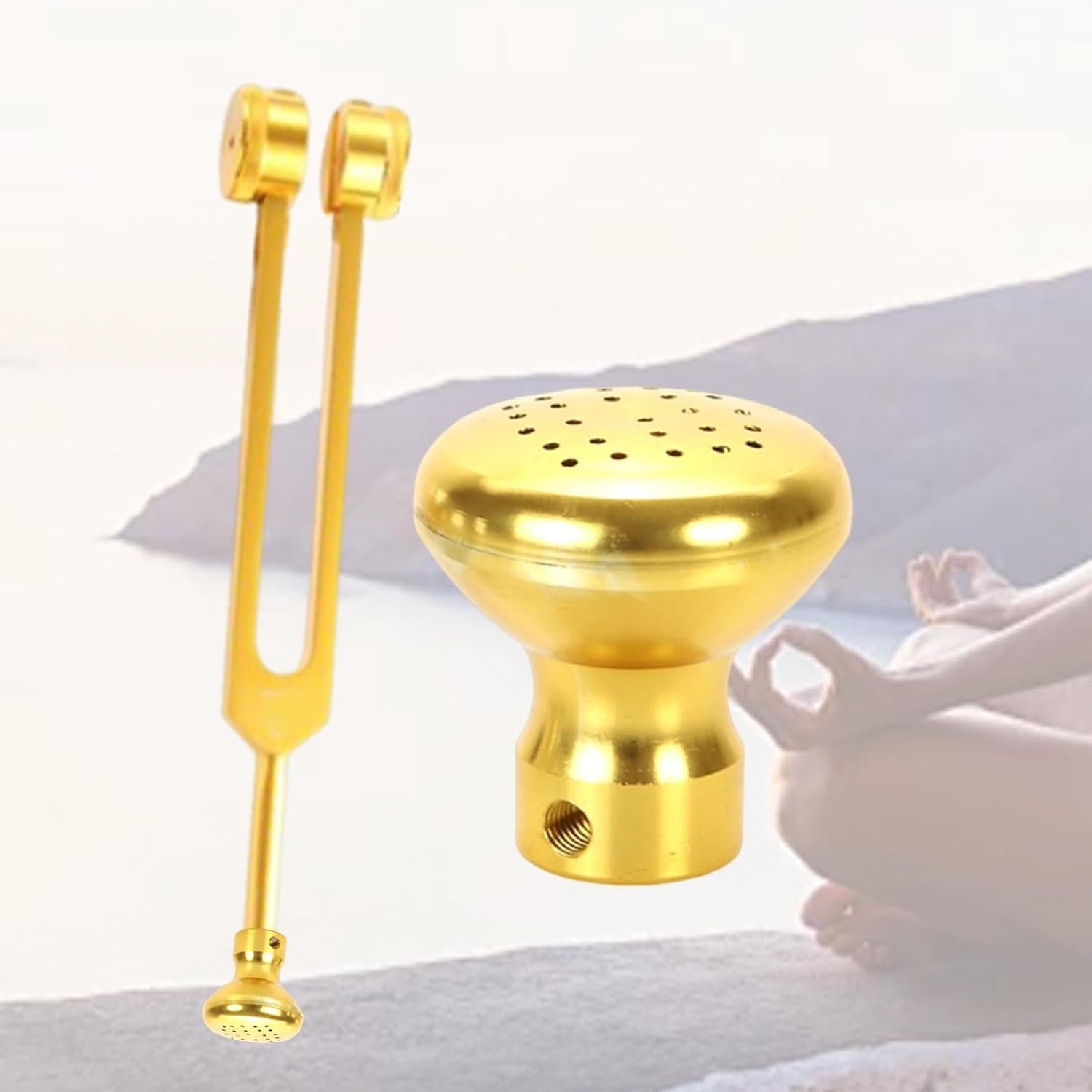 Colaxi Tuning Fork Boot Holder, Meditation Tuning Fork Feet Accessories, Removable Aluminum Vibration Extender Attachment for Sound Healing, SPA Aromatherapy & Resonance Teaching, Style A Gold