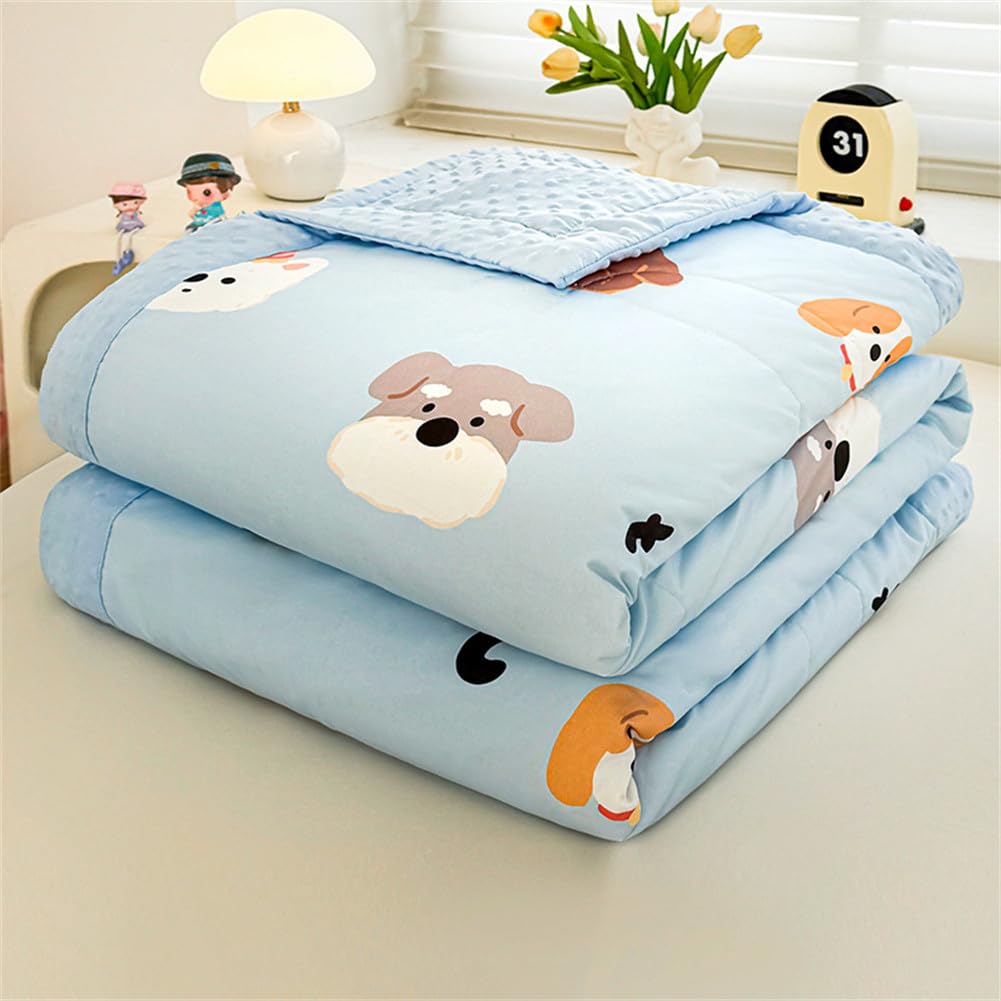Chickwin Quilted Bedspreads Single Double King, Children Cartoon Animal Reversible Lightweight Microfiber Coverlets Comforter Easy Care Sofa Blanket Throw for All Season (Dog,150x200cm)