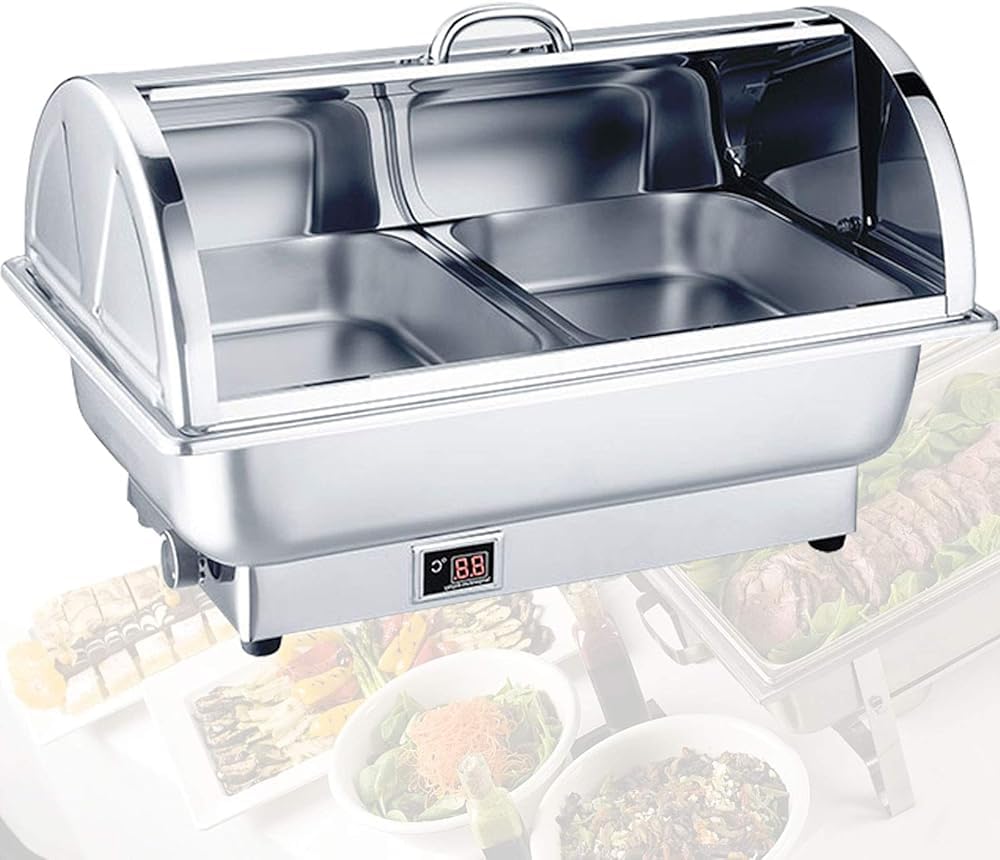 JKJZSALJ Electric Chafing Dish Food Warmer For Parties Buffets, Stainless Steel Buffet Server With Adjustable Temperature 35-85°For Banquets Catering,B