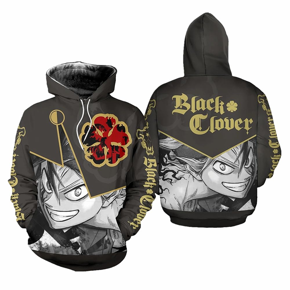 Charous Unisex Grey Anime Black Clover Asta Cosplay Hoodie, 3D Digital Printing Sweatshirts Used For Manga Fans Festivals Gift